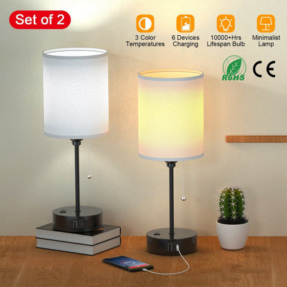 2-Pieces: Bedside Lamps 3 Color Modes USB C+A AC Output Ports Pull Chain __stock:50 Indoor Lighting Low stock refund_fee:1800 Warranty