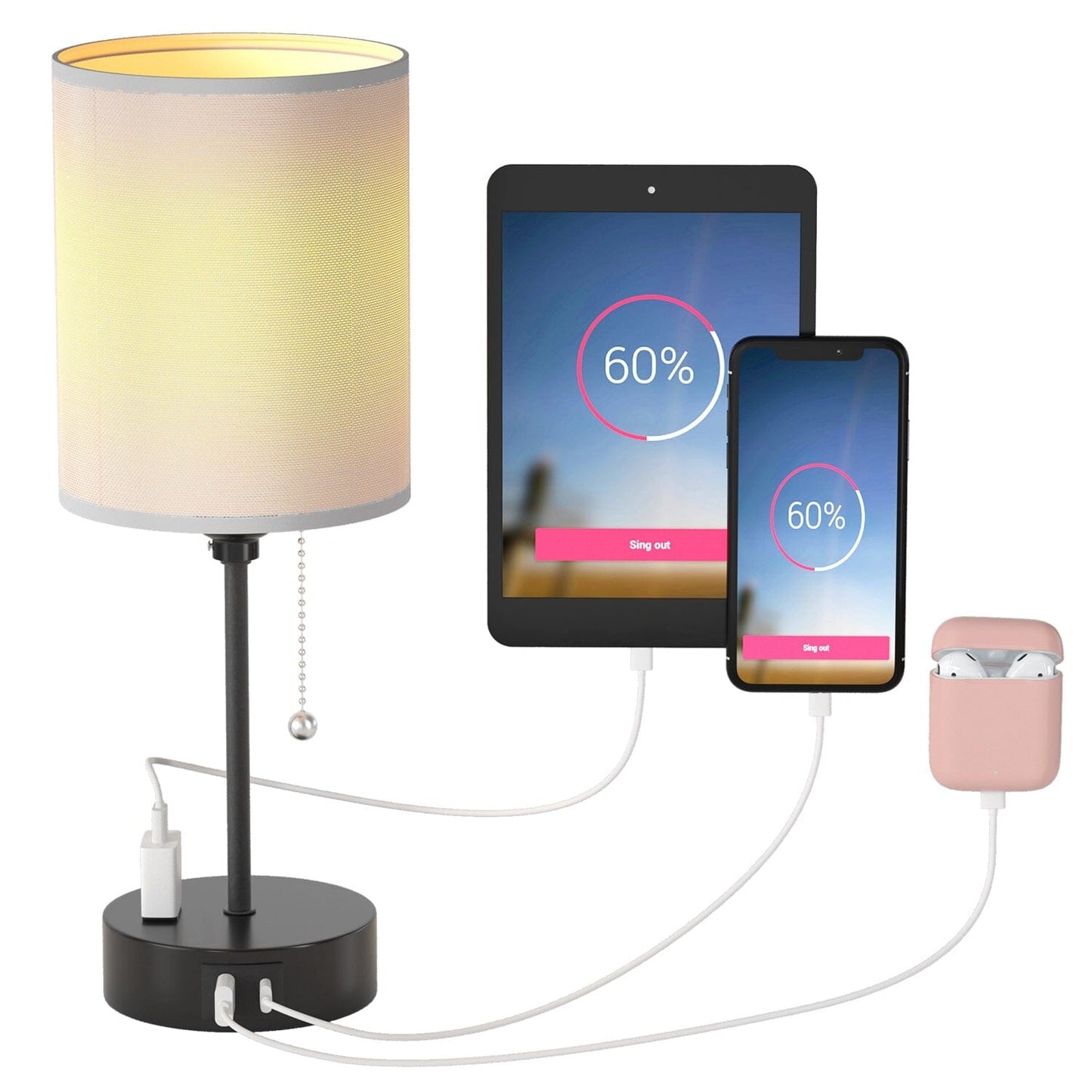 2-Pieces: Bedside Lamps 3 Color Modes USB C+A AC Output Ports Pull Chain __stock:50 Indoor Lighting Low stock refund_fee:1800 Warranty