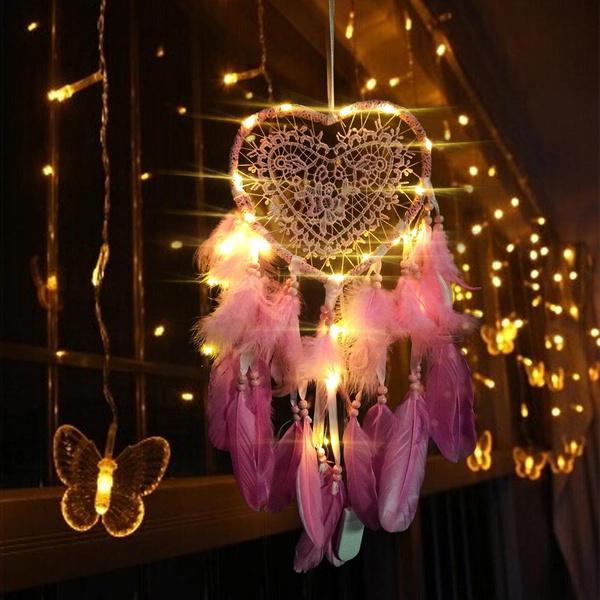 2-Pieces: Romantic LED Dream Catcher with Feather Dreamcatcher Night Light __stock:100 Furniture and Décor refund_fee:800