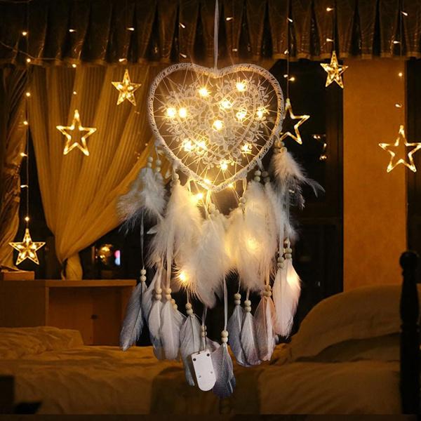 2-Pieces: Romantic LED Dream Catcher with Feather Dreamcatcher Night Light __stock:100 Furniture and Décor refund_fee:800