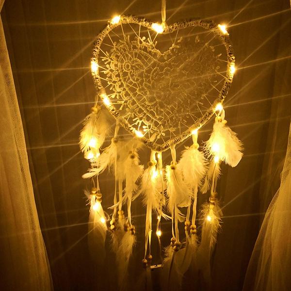 2-Pieces: Romantic LED Dream Catcher with Feather Dreamcatcher Night Light __stock:100 Furniture and Décor refund_fee:800