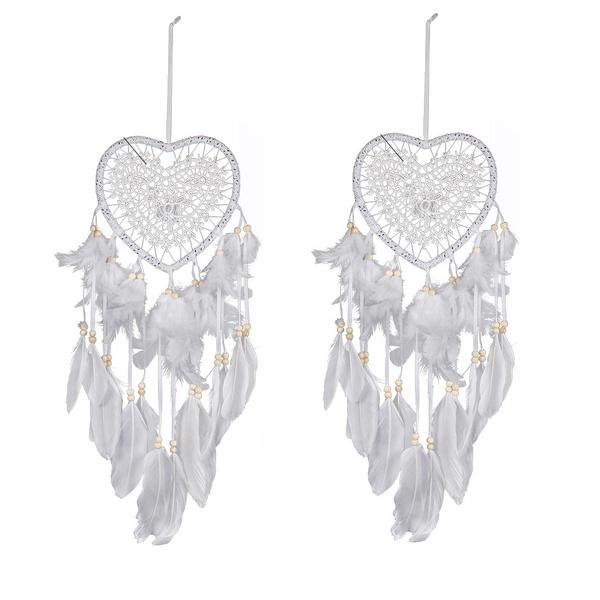 2-Pieces: Romantic LED Dream Catcher with Feather Dreamcatcher Night Light White __stock:100 Furniture and Décor refund_fee:800