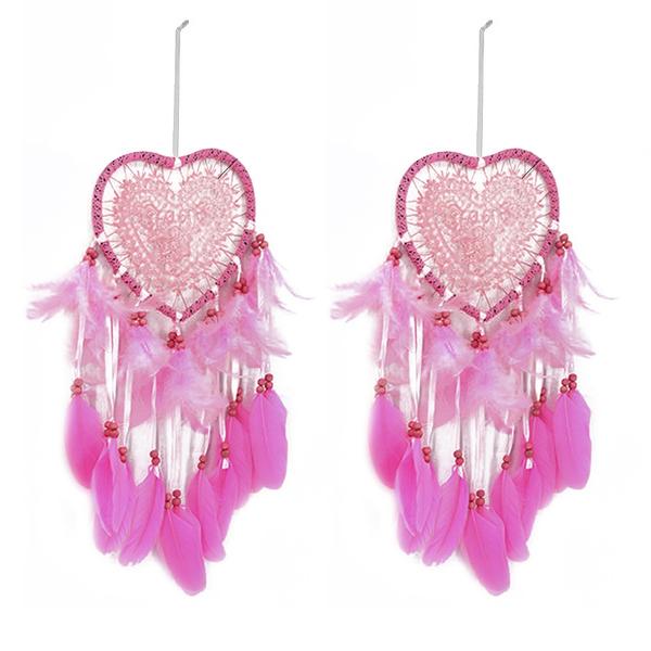 2-Pieces: Romantic LED Dream Catcher with Feather Dreamcatcher Night Light Pink __stock:100 Furniture and Décor refund_fee:800