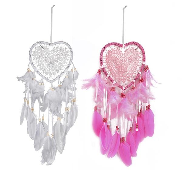 2-Pieces: Romantic LED Dream Catcher with Feather Dreamcatcher Night Light White/Pink __stock:100 Furniture and Décor refund_fee:800