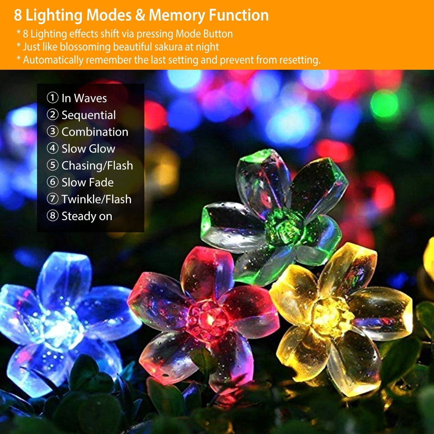 2-Pieces: Solar Power String Lights 50 LED Beads Fairy Sakura Flower __stock:50 Low stock refund_fee:1200 String & Fairy Lights Warranty