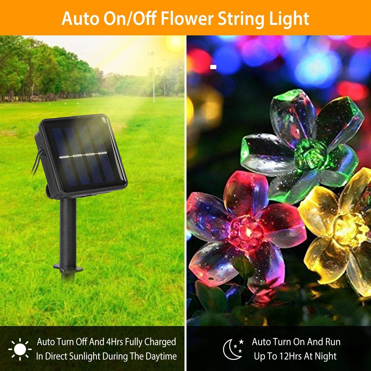 2-Pieces: Solar Power String Lights 50 LED Beads Fairy Sakura Flower __stock:50 Low stock refund_fee:1200 String & Fairy Lights Warranty