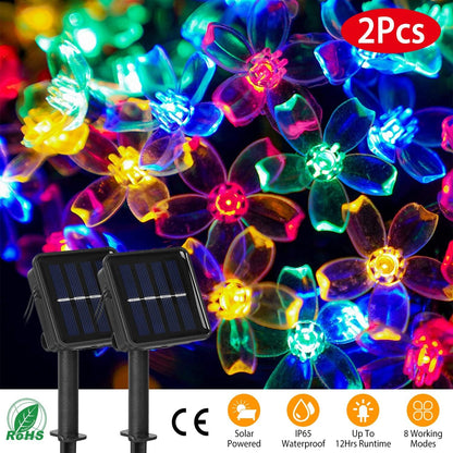 2-Pieces: Solar Power String Lights 50 LED Beads Fairy Sakura Flower __stock:50 Low stock refund_fee:1200 String & Fairy Lights Warranty