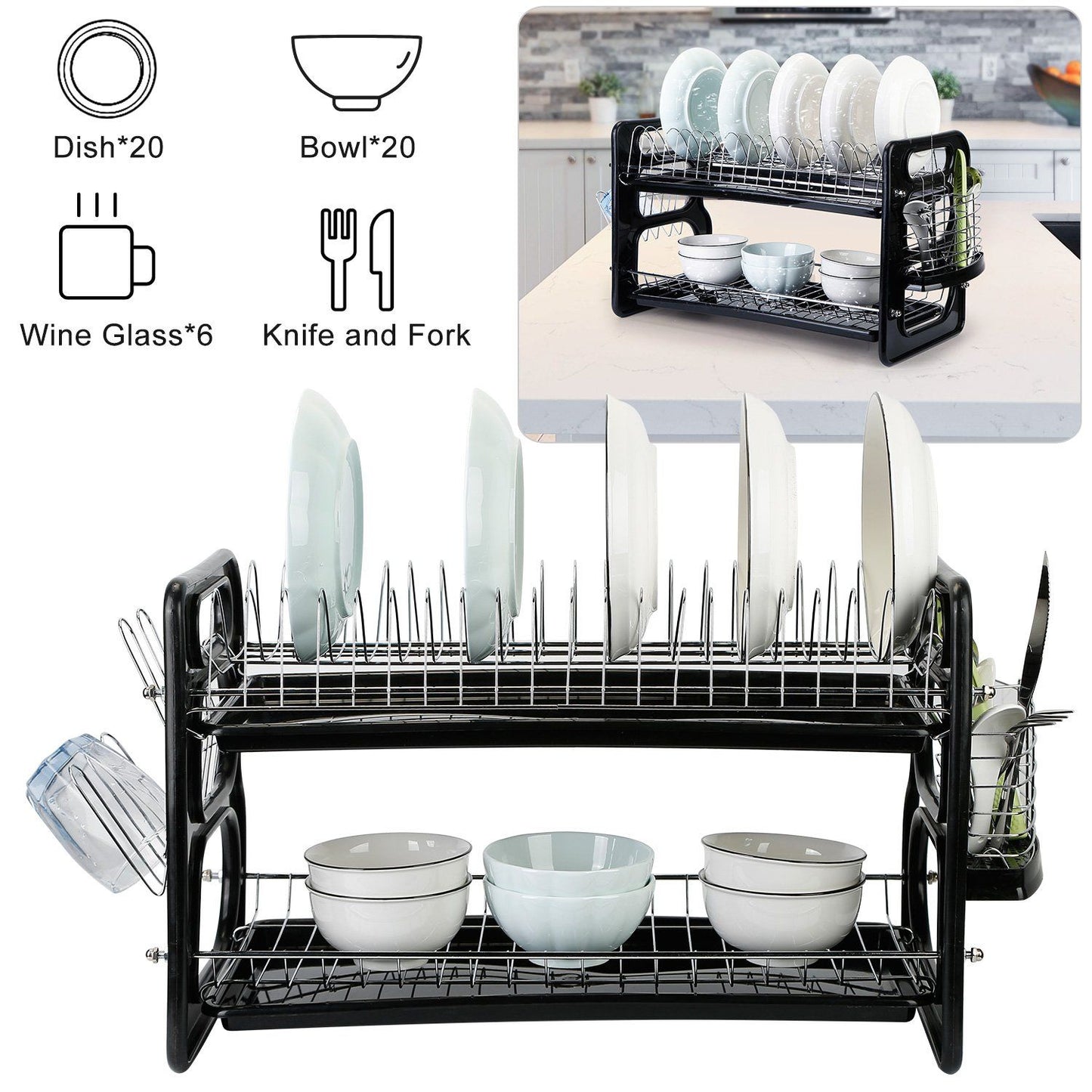 2-Tier Dish Drying Rack Drainboard Set Kitchen & Dining Low stock refund_fee:1800