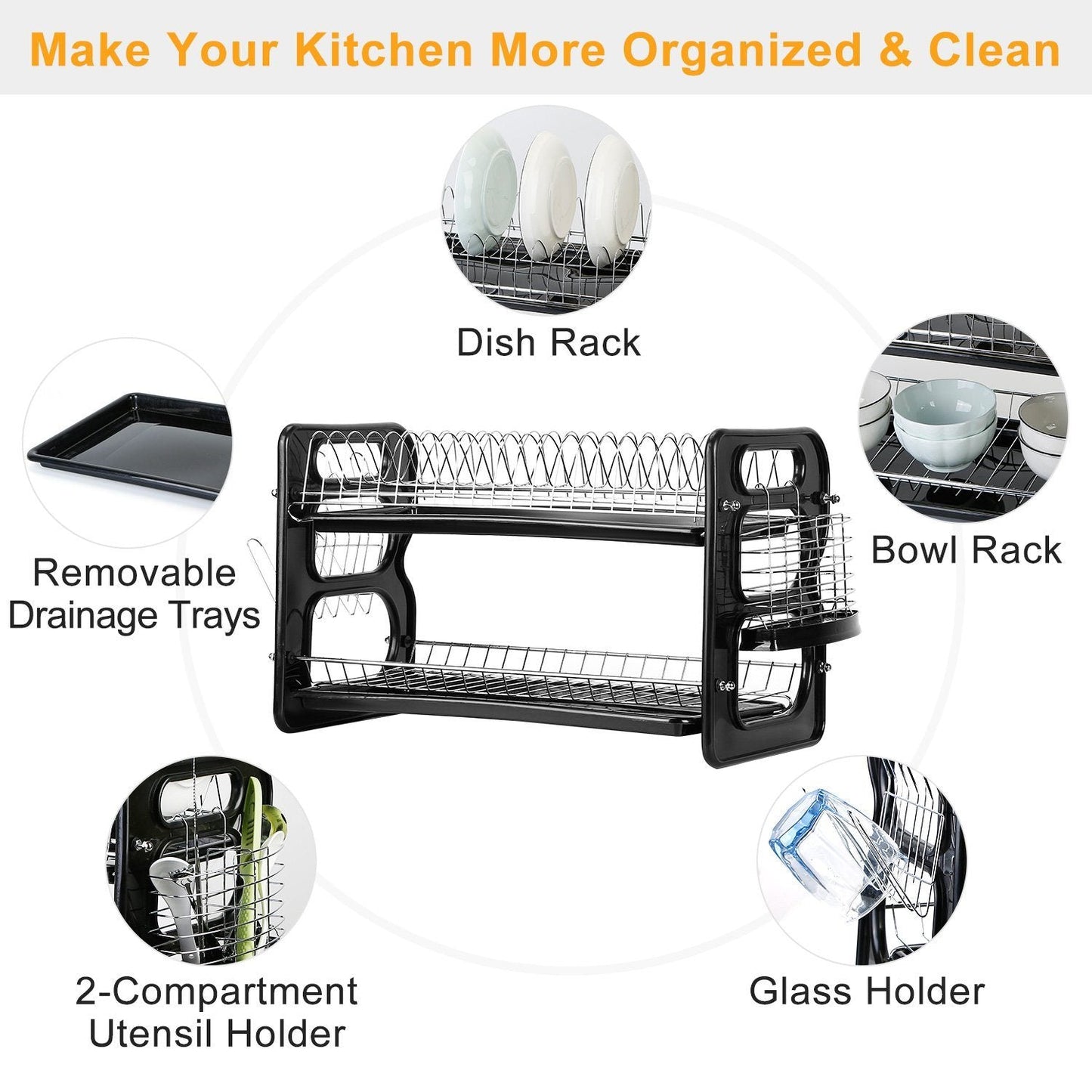 2-Tier Dish Drying Rack Drainboard Set Kitchen & Dining Low stock refund_fee:1800