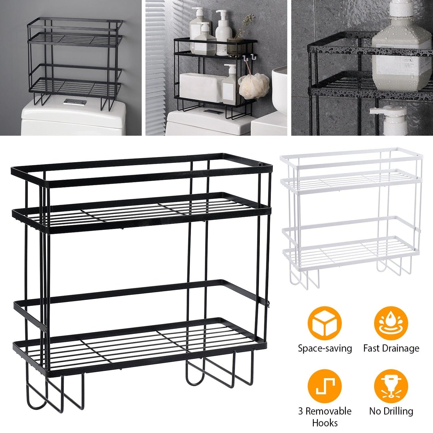 2-Tier Over the Toilet Storage Shelf Rack __stock:50 Bath Low stock refund_fee:1200