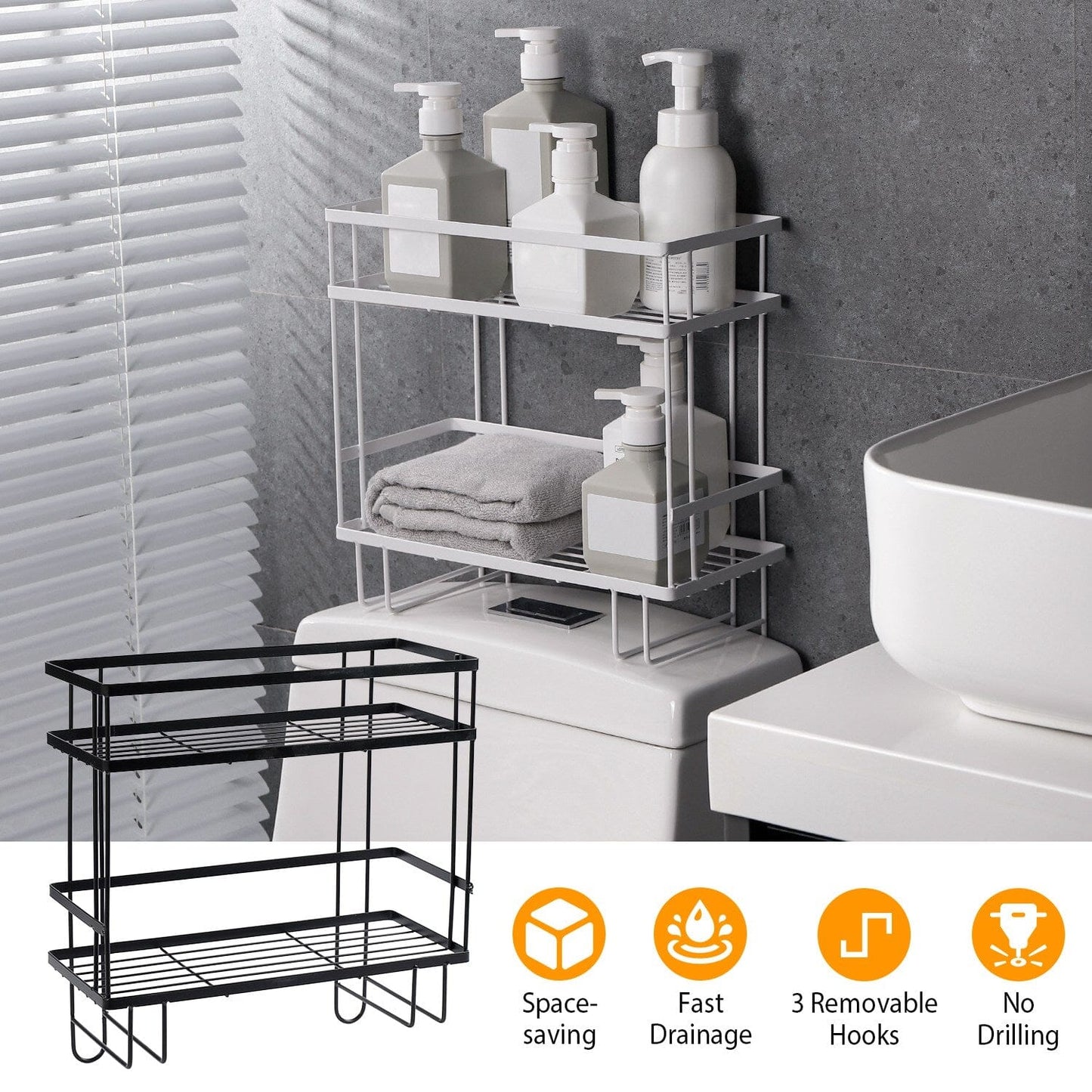 2-Tier Over the Toilet Storage Shelf Rack __stock:50 Bath Low stock refund_fee:1200