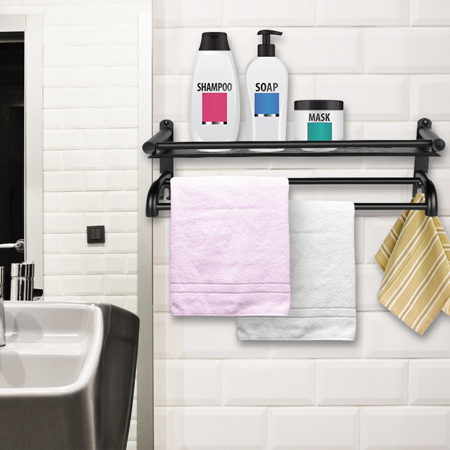 2-Tier Wall Mounted Towel Rack __stock:100 Bath refund_fee:1200