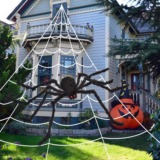 200" Halloween Spider Web and 59" Giant Spider Decoration __stock:200 Holiday Decor & Apparel refund_fee:1200