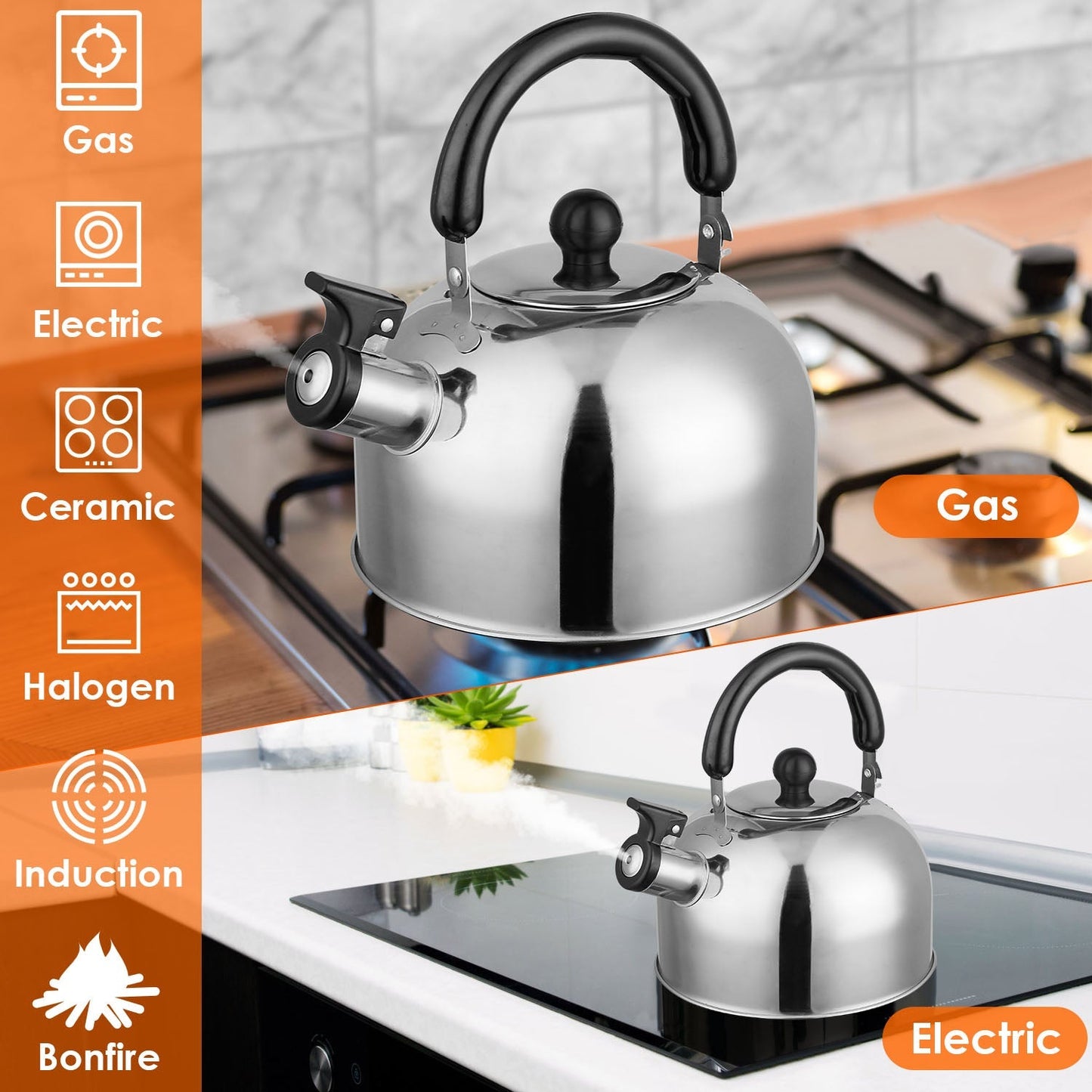 2.1 Quarts Stainless Steel Whistling Tea Kettle Stovetop Induction Gas Teapot __stock:50 Kitchen & Dining Low stock refund_fee:1200