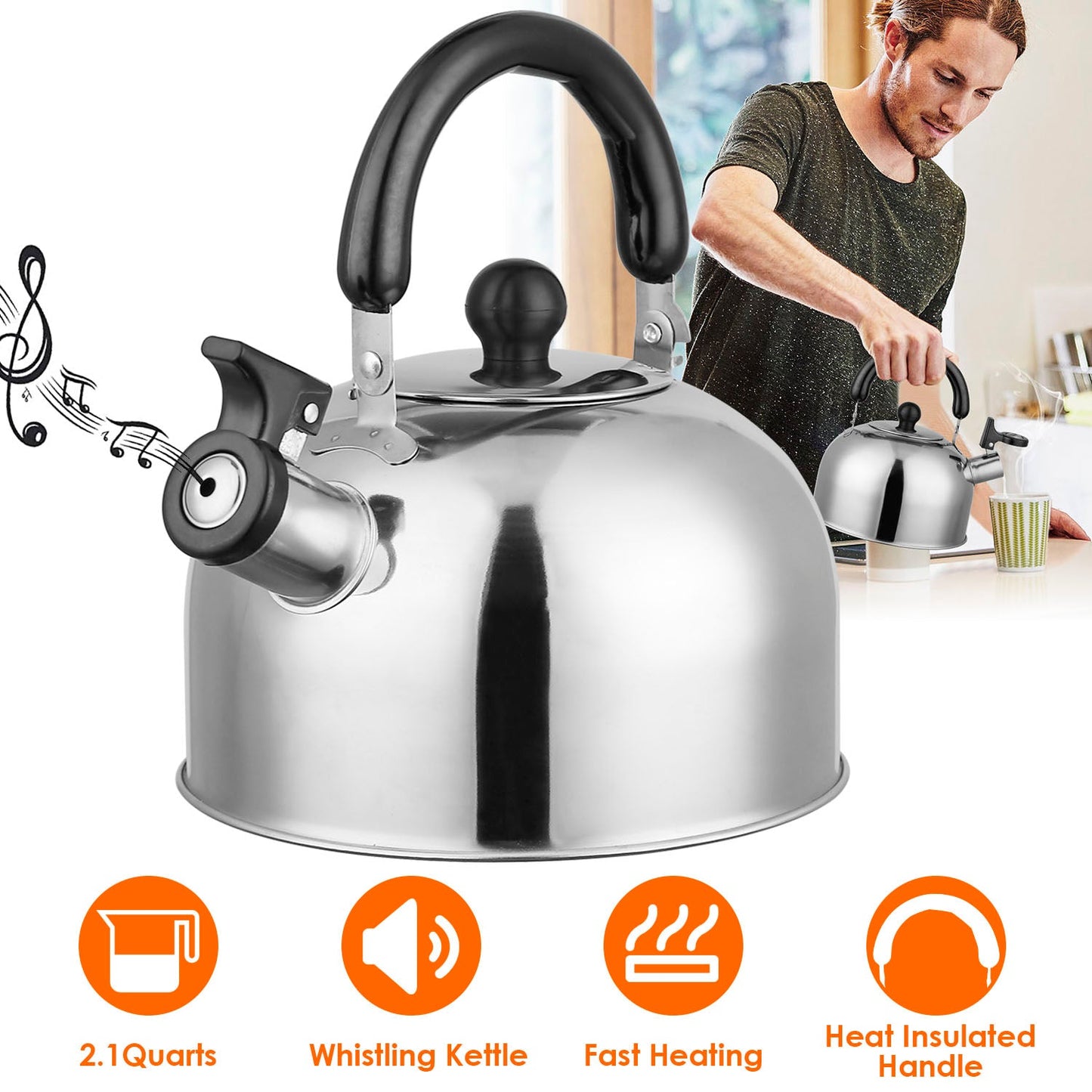 2.1 Quarts Stainless Steel Whistling Tea Kettle Stovetop Induction Gas Teapot __stock:50 Kitchen & Dining Low stock refund_fee:1200