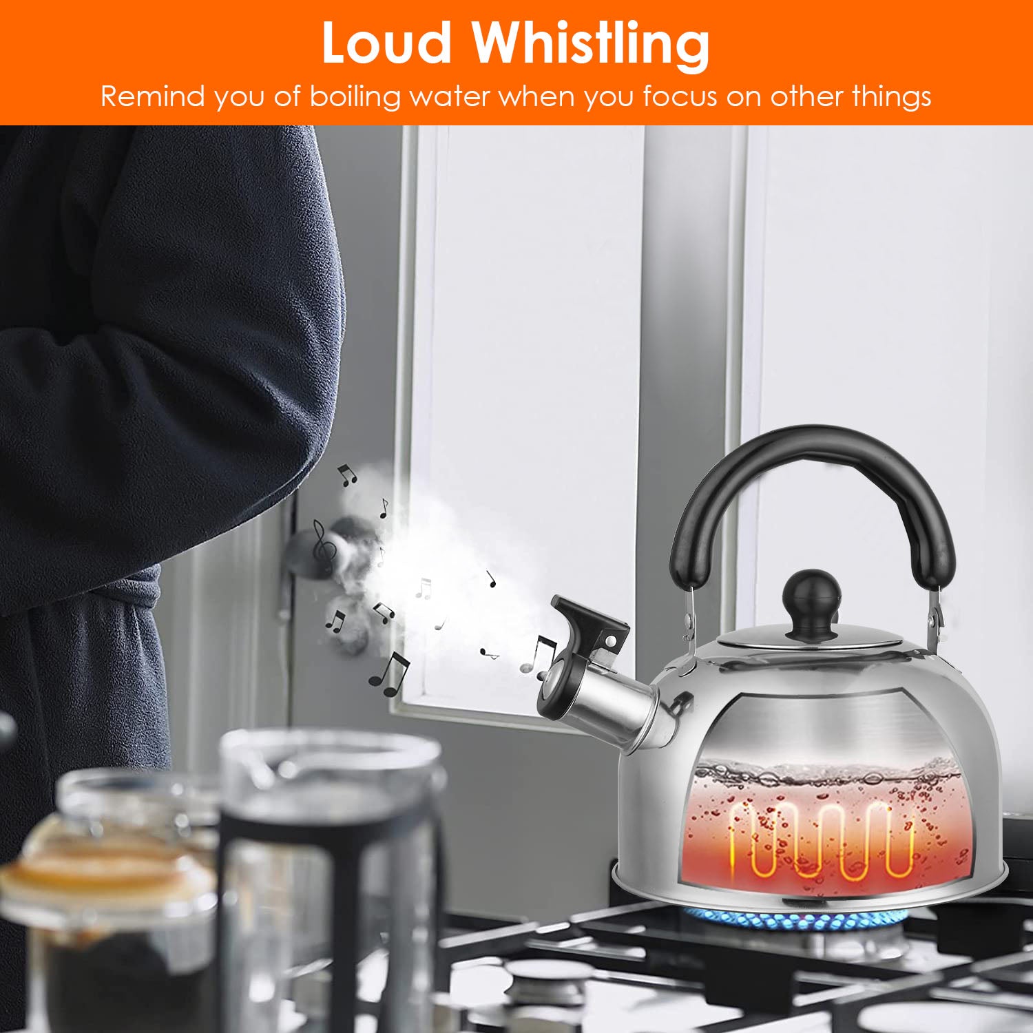 2.1 Quarts Stainless Steel Whistling Tea Kettle Stovetop Induction Gas Teapot __stock:50 Kitchen & Dining Low stock refund_fee:1200