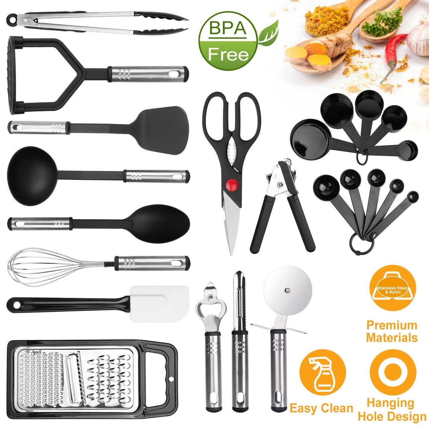 23-Piece Set: Kitchen Utensil Set Stainless Steel Nylon Kitchen & Dining Low stock refund_fee:1200