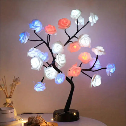 24 LED RGB 16 Colors Rose Tree Night Light Battery And USB Plug Operated Rose Flower Fairy Lights Remote Control __stock:200 Furniture and Décor refund_fee:1200