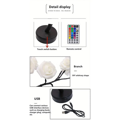 24 LED RGB 16 Colors Rose Tree Night Light Battery And USB Plug Operated Rose Flower Fairy Lights Remote Control __stock:200 Furniture and Décor refund_fee:1200