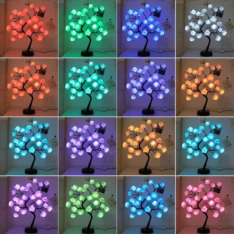 24 LED RGB 16 Colors Rose Tree Night Light Battery And USB Plug Operated Rose Flower Fairy Lights Remote Control __stock:200 Furniture and Décor refund_fee:1200