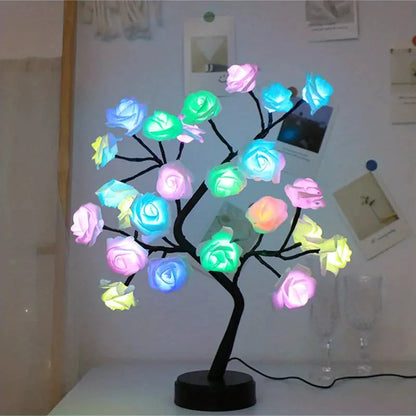 24 LED RGB 16 Colors Rose Tree Night Light Battery And USB Plug Operated Rose Flower Fairy Lights Remote Control __stock:200 Furniture and Décor refund_fee:1200