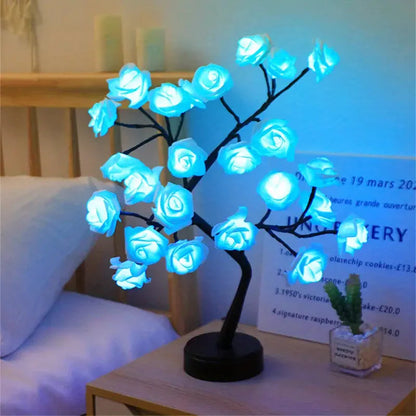 24 LED RGB 16 Colors Rose Tree Night Light Battery And USB Plug Operated Rose Flower Fairy Lights Remote Control __stock:200 Furniture and Décor refund_fee:1200