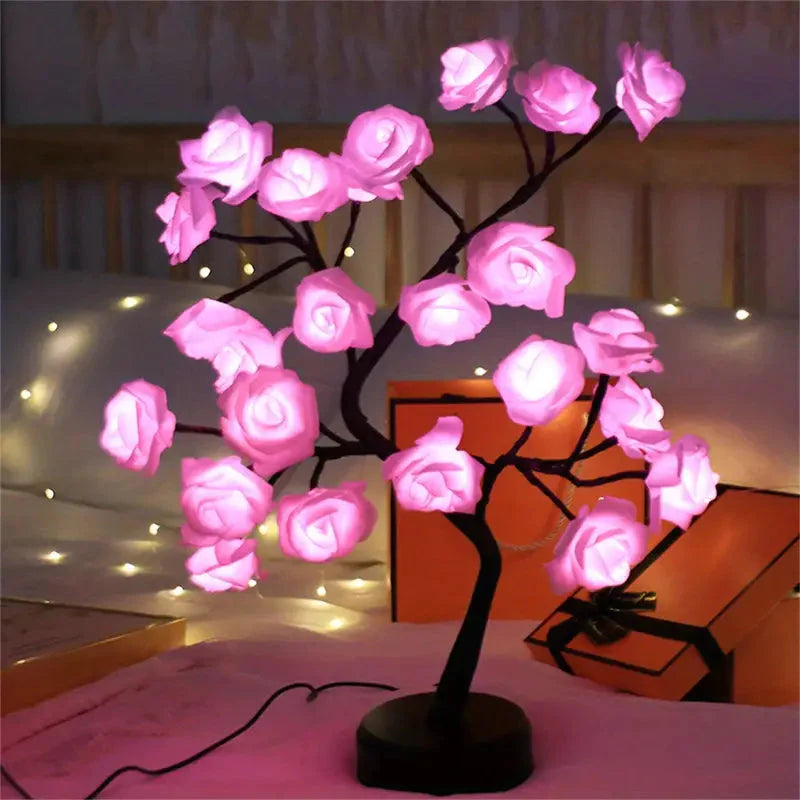 24 LED RGB 16 Colors Rose Tree Night Light Battery And USB Plug Operated Rose Flower Fairy Lights Remote Control __stock:200 Furniture and Décor refund_fee:1200