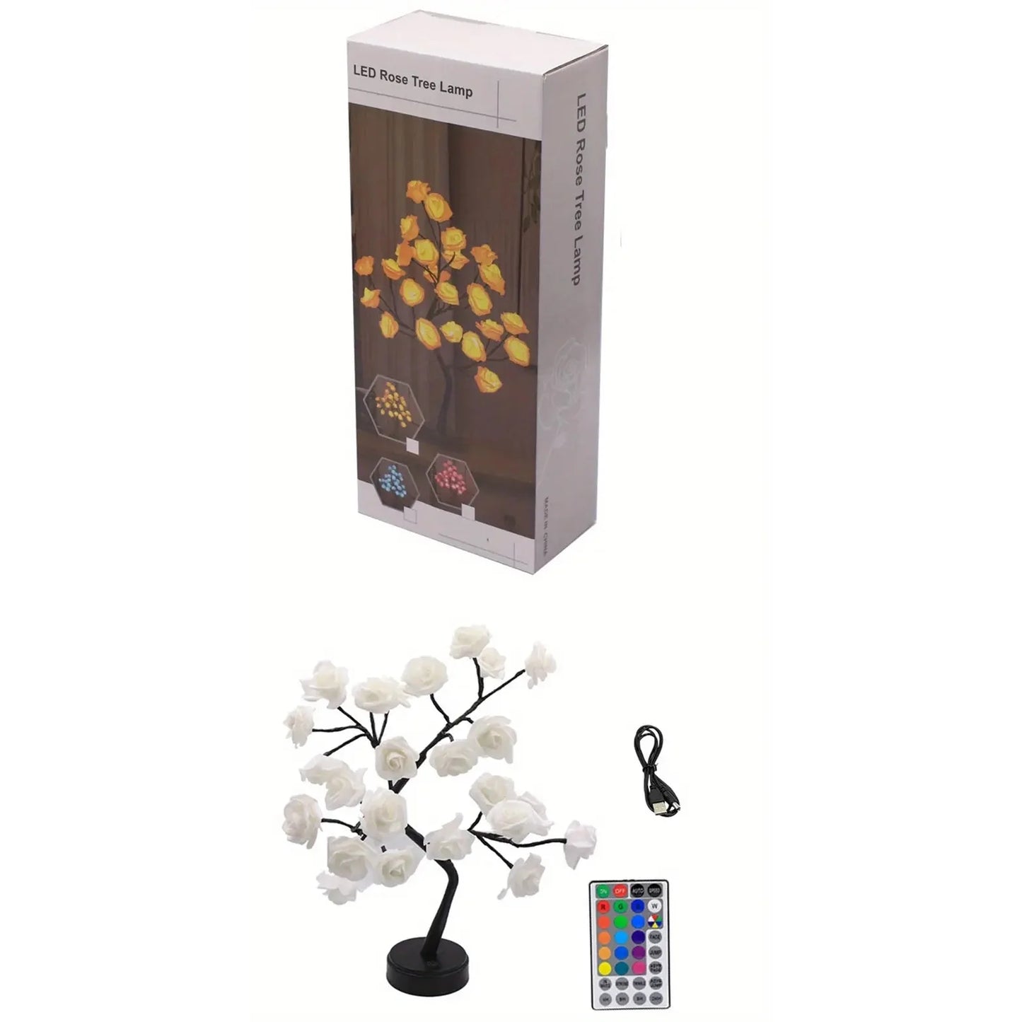 24 LED RGB 16 Colors Rose Tree Night Light Battery And USB Plug Operated Rose Flower Fairy Lights Remote Control __stock:200 Furniture and Décor refund_fee:1200