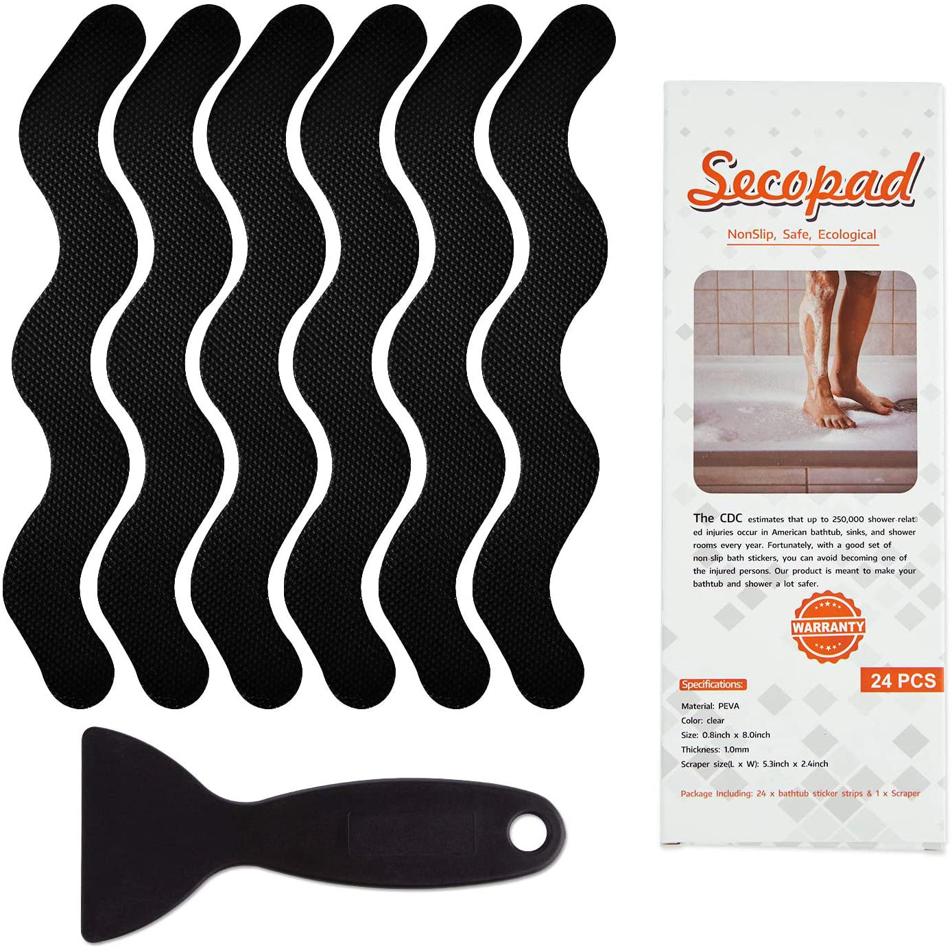 24-Piece: Safe Tub Strips Adhesive Non-Slip Shower Stickers Set Black __stock:200 Bath refund_fee:800