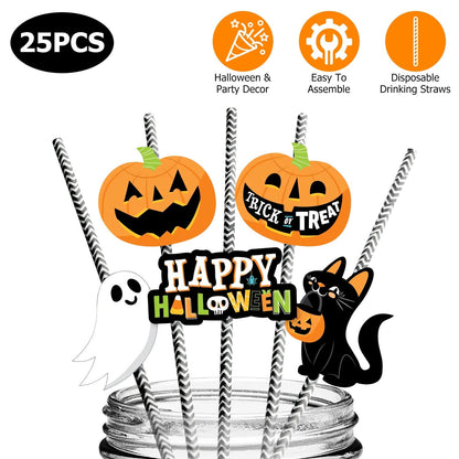 24-Pieces: Halloween Party Striped Decorative Paper Straws __stock:50 Holiday Decor & Apparel refund_fee:800