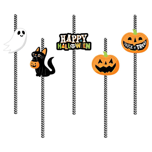 24-Pieces: Halloween Party Striped Decorative Paper Straws __stock:50 Holiday Decor & Apparel refund_fee:800