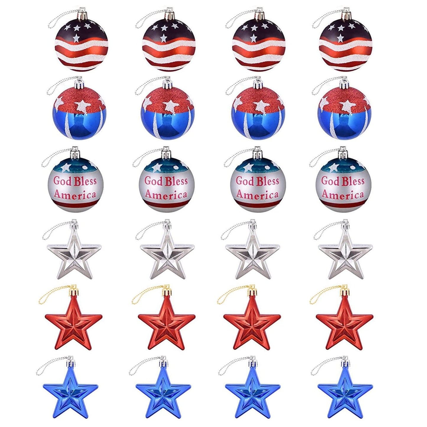 24-Pieces Set: Hanging Ornaments Ball Star Patriotic __stock:50 Holiday Decor & Apparel refund_fee:1200