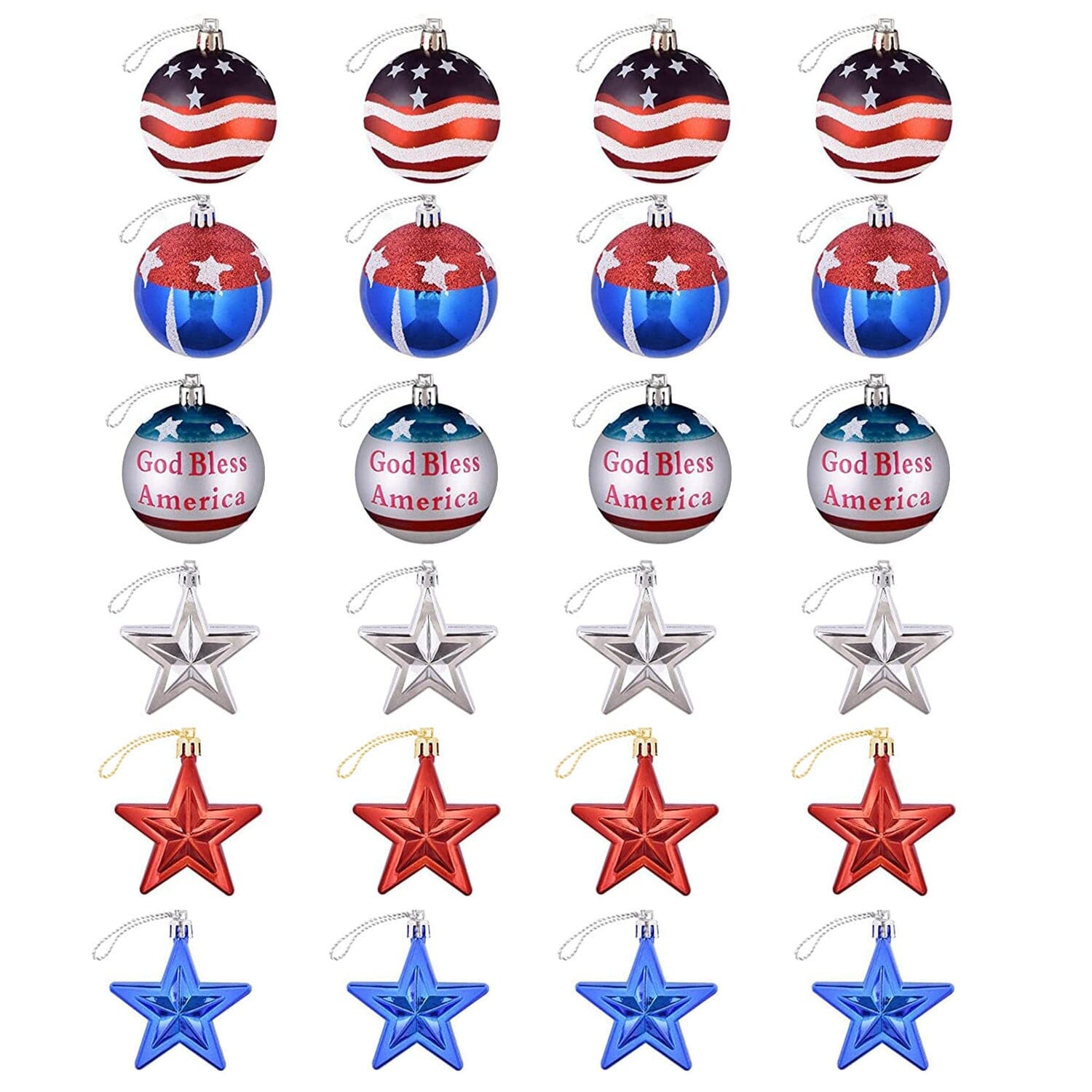 24-Pieces Set: Hanging Ornaments Ball Star Patriotic __stock:50 Holiday Decor & Apparel refund_fee:1200