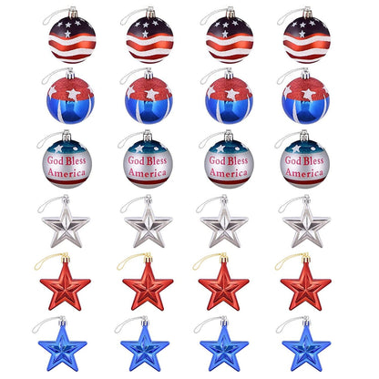 24-Pieces Set: Hanging Ornaments Ball Star Patriotic __stock:50 Holiday Decor & Apparel refund_fee:1200