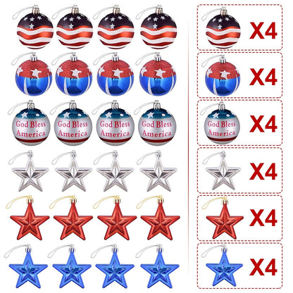 24-Pieces Set: Hanging Ornaments Ball Star Patriotic __stock:50 Holiday Decor & Apparel refund_fee:1200