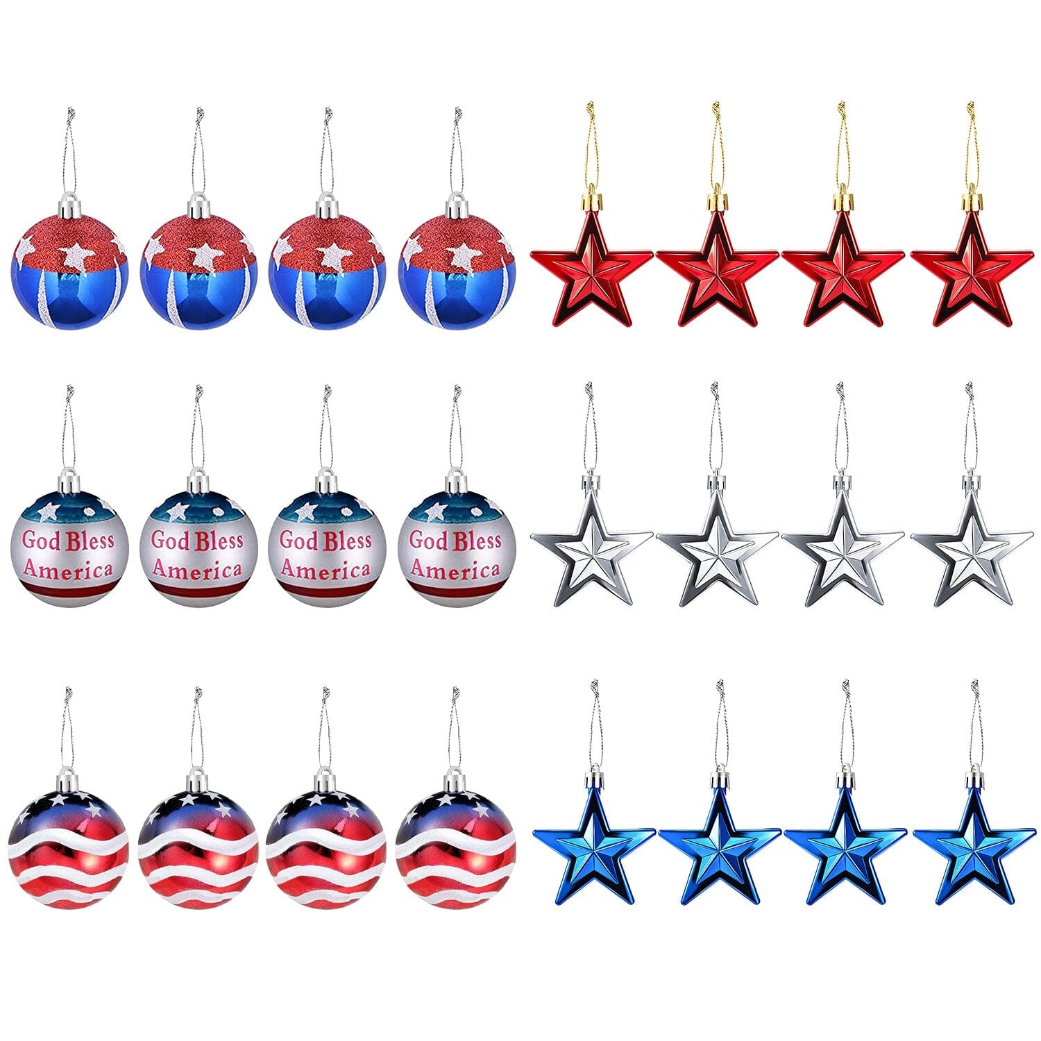 24-Pieces Set: Hanging Ornaments Ball Star Patriotic __stock:50 Holiday Decor & Apparel refund_fee:1200