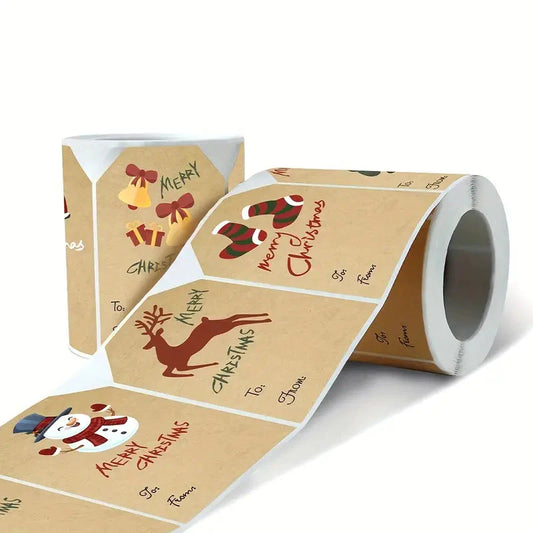 250 Pieces/Roll Christmas Stickers - 2x3 Kraft Paper Tree Socks Snowman Elk Merry Christmas __stock:200 Holiday Decor & Apparel refund_fee:800