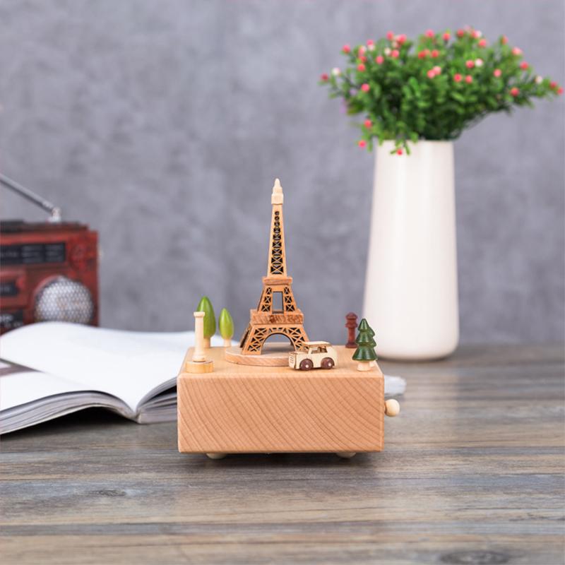 Wooden Music Box Eiffel Tower Bedding decoration gifts