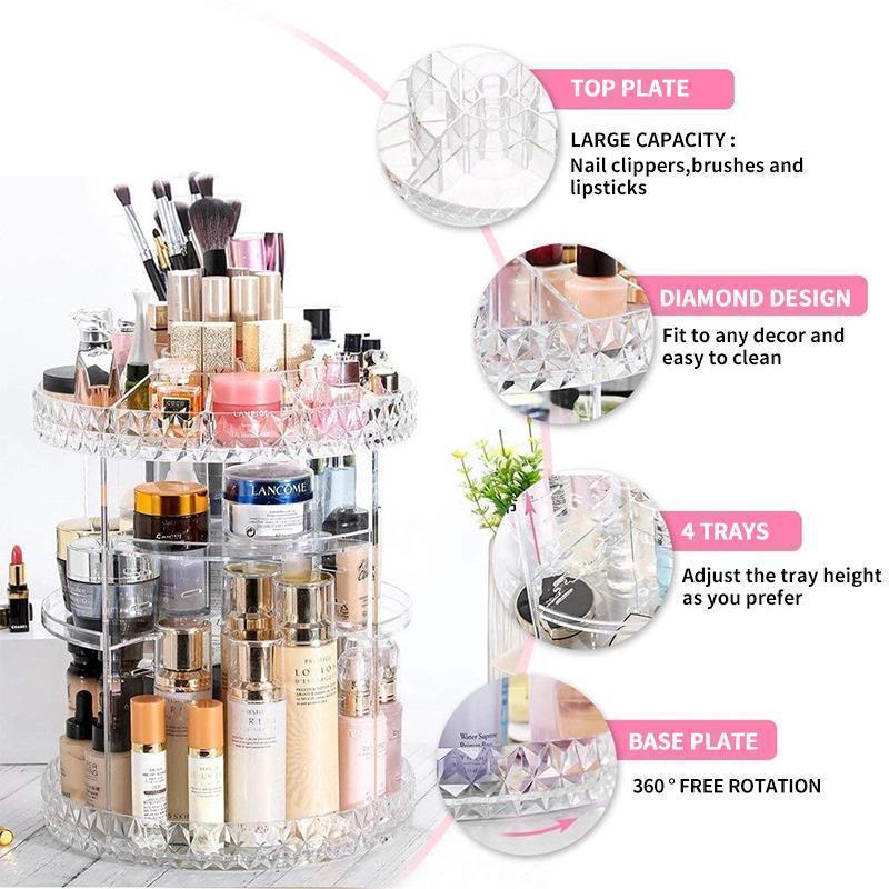 360° Rotating Crystal Cosmetic Storage Box Closet & Storage storage