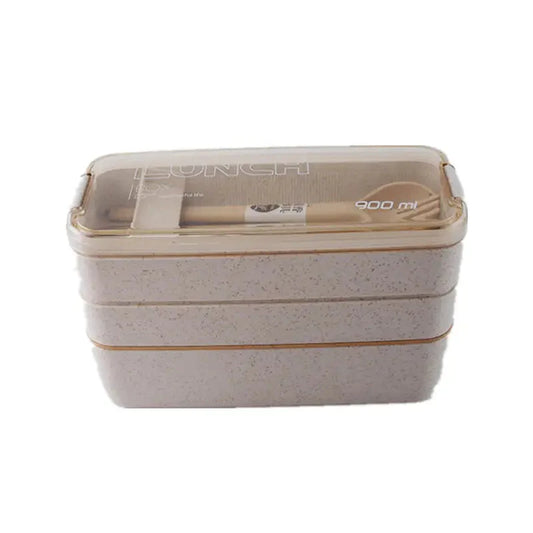 3-Layer Stackable Bento Box Japanese Lunch Box Kit with Spoon & Fork Beige __stock:200 Kitchen & Dining refund_fee:800