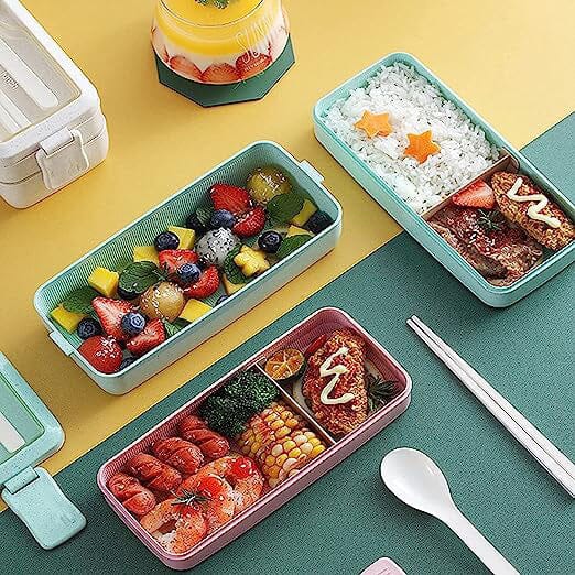 3-Layer Stackable Bento Box Japanese Lunch Box Kit with Spoon & Fork __stock:200 Kitchen & Dining refund_fee:800