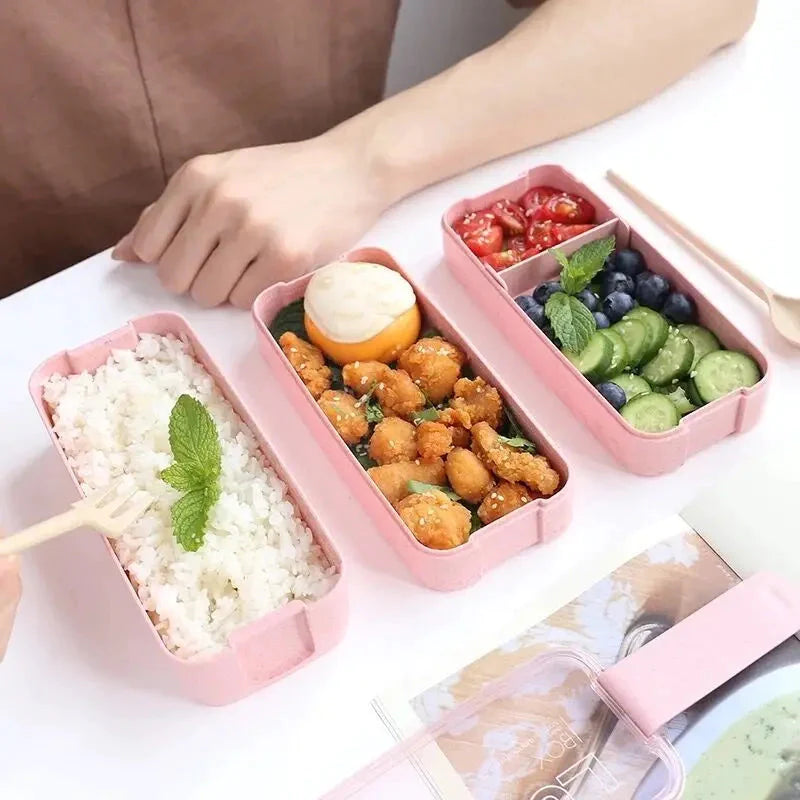 3-Layer Stackable Bento Box Japanese Lunch Box Kit with Spoon & Fork __stock:200 Kitchen & Dining refund_fee:800