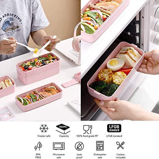 3-Layer Stackable Bento Box Japanese Lunch Box Kit with Spoon & Fork __stock:200 Kitchen & Dining refund_fee:800