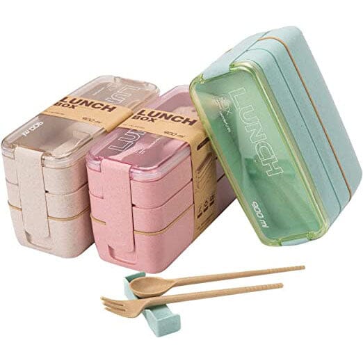 3-Layer Stackable Bento Box Japanese Lunch Box Kit with Spoon & Fork __stock:200 Kitchen & Dining refund_fee:800