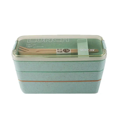 3-Layer Stackable Bento Box Japanese Lunch Box Kit with Spoon & Fork Green __stock:200 Kitchen & Dining refund_fee:800