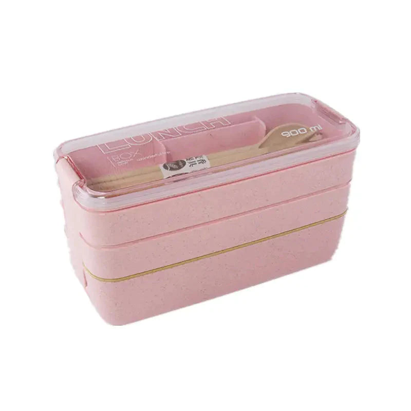 3-Layer Stackable Bento Box Japanese Lunch Box Kit with Spoon & Fork Pink __stock:200 Kitchen & Dining refund_fee:800