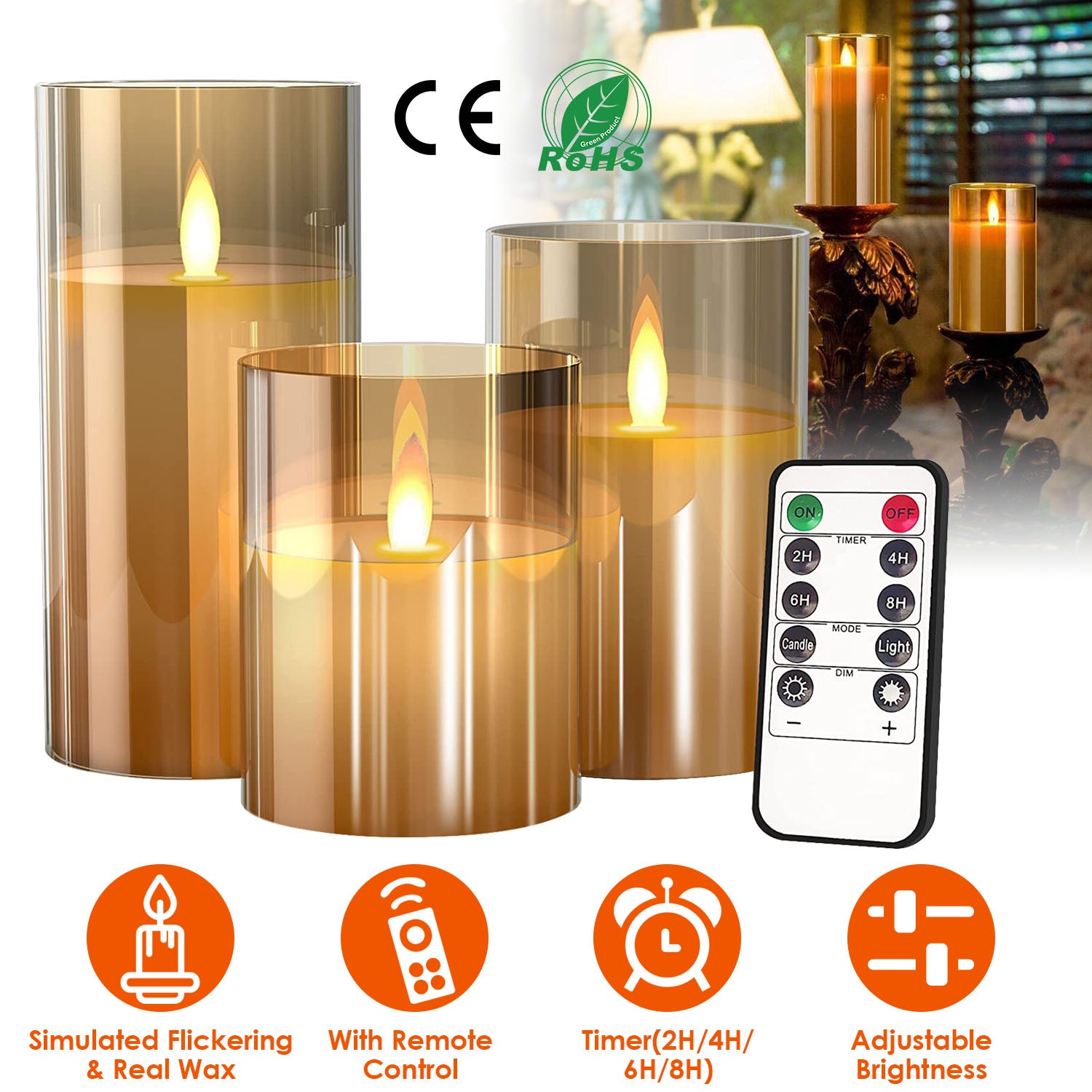 3-Pack: Flameless Battery Operated Candles __stock:50 Indoor Lighting Low stock refund_fee:1200 Warranty