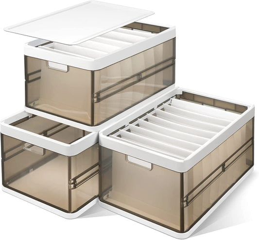 3-Pack: Foldable Storage Bin with Lid Stackable Plastic Closet Organizer __stock:50 Closet & Storage refund_fee:1800