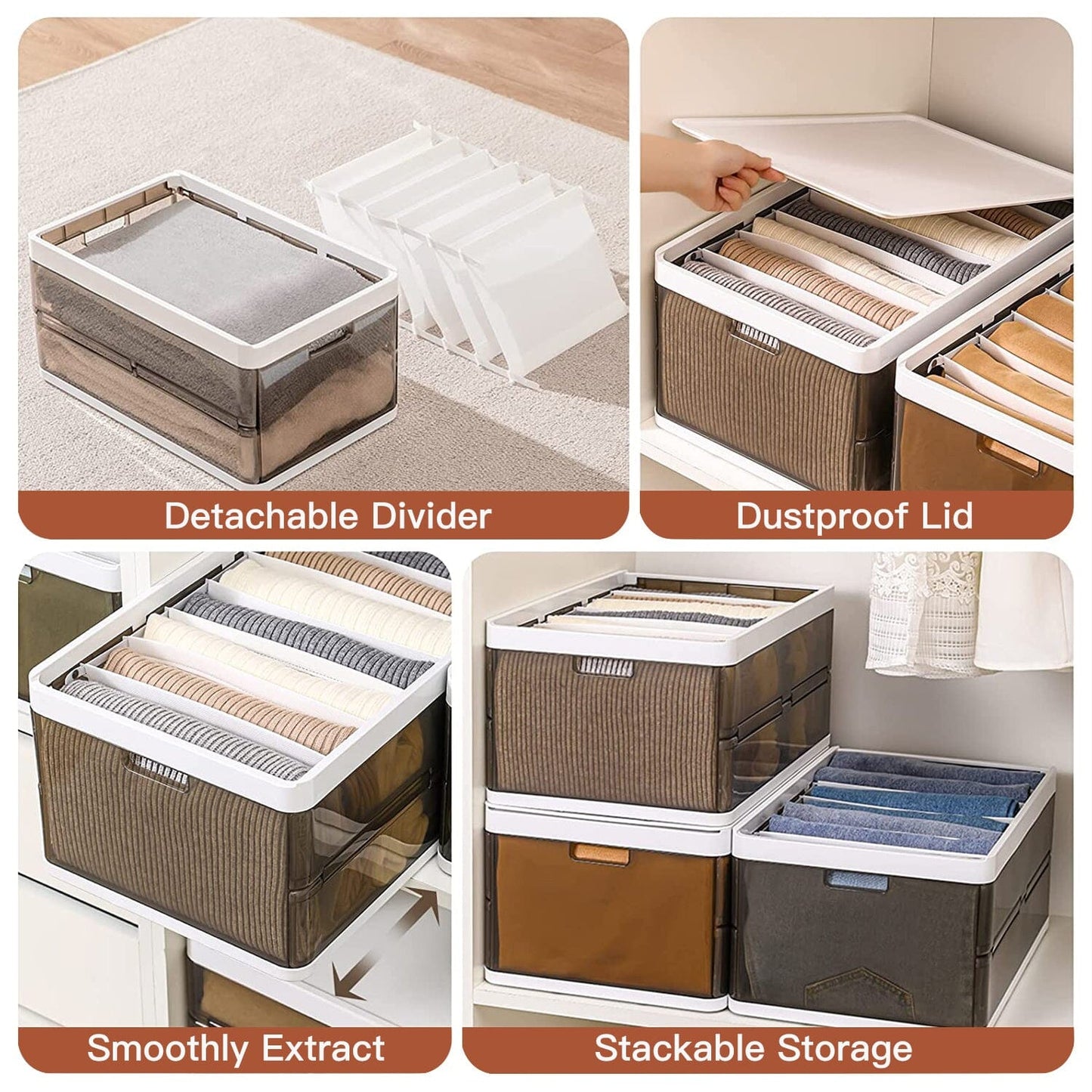 3-Pack: Foldable Storage Bin with Lid Stackable Plastic Closet Organizer __stock:50 Closet & Storage refund_fee:1800
