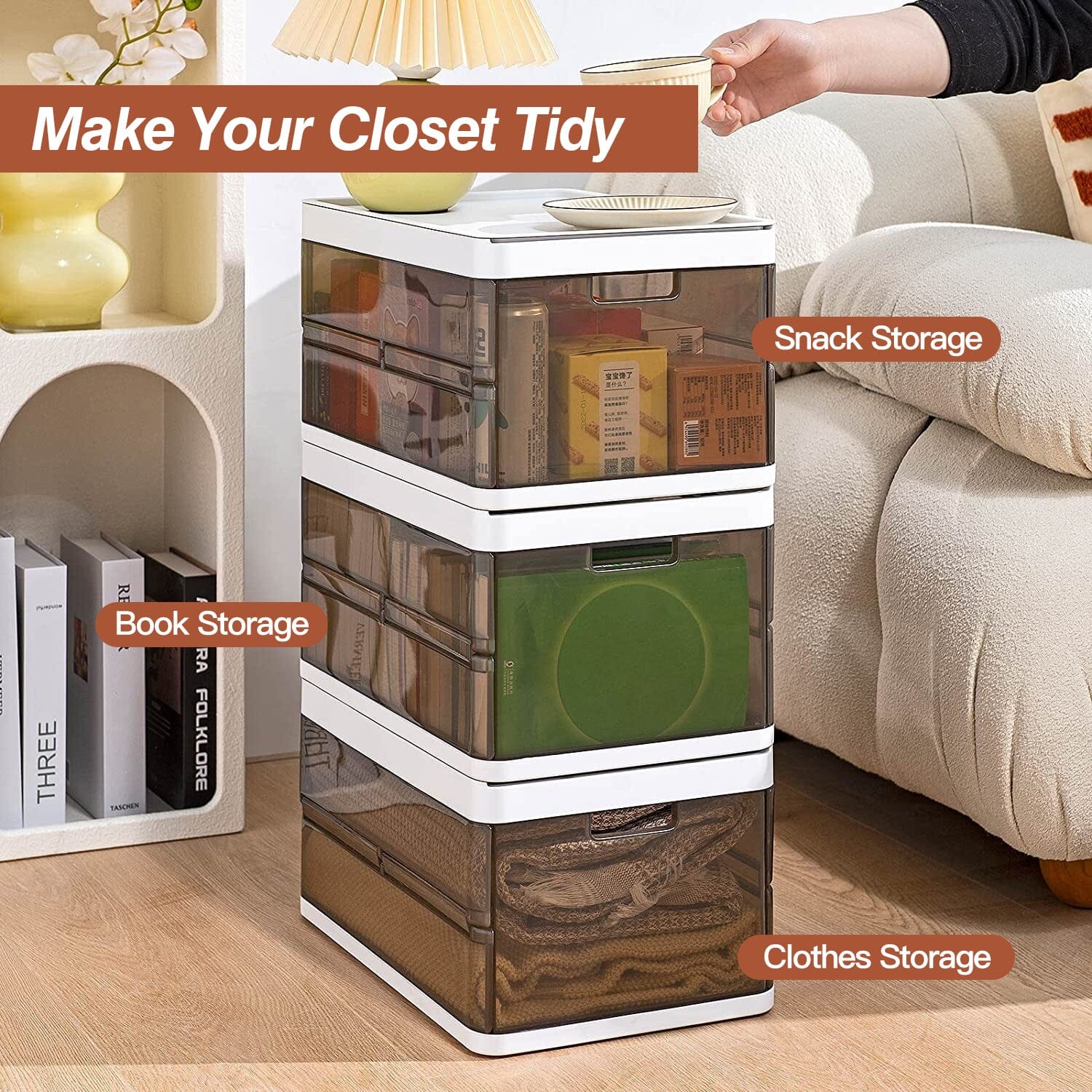 3-Pack: Foldable Storage Bin with Lid Stackable Plastic Closet Organizer __stock:50 Closet & Storage refund_fee:1800